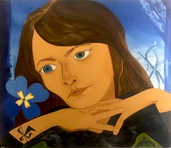 autoportrait à la fleur bleue